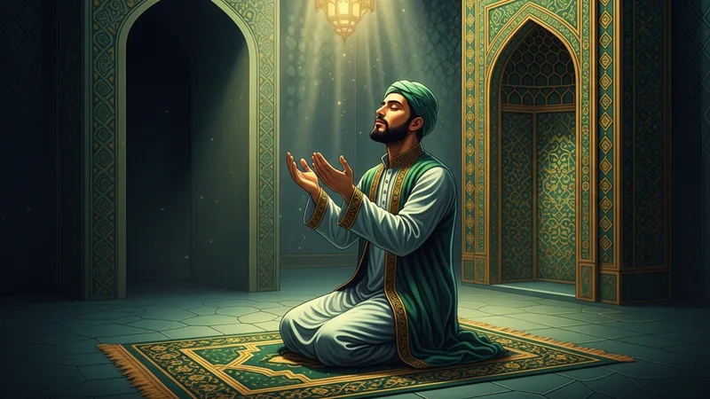 Mübarek bir gecede ellerini açmış dua eden bir müslüman