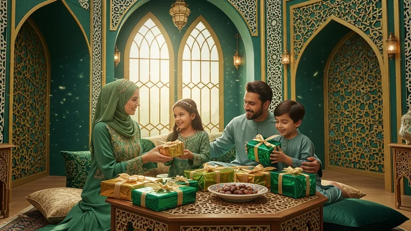 Bayramda ailesiyle bir araya gelmiş mutlu bir müslüman
