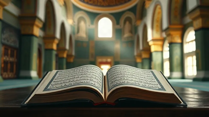Muhammed Suresi okunuşu anlamı ve fazileti için cami ve Kur'an temalı görsel
