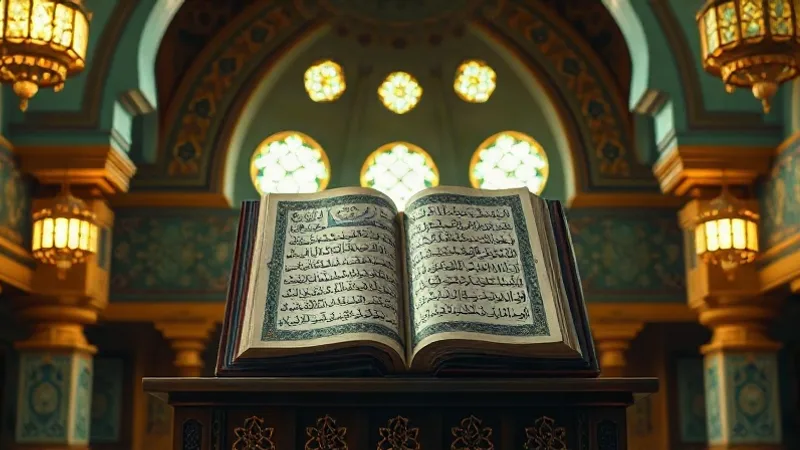 Mümin Suresi okunuşu anlamı ve fazileti için cami ve Kur'an görseli