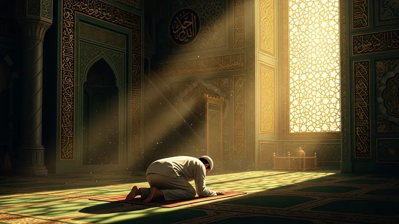 Namaz kılan bir Müslüman'ın huzurlu anı yansıtan görsel