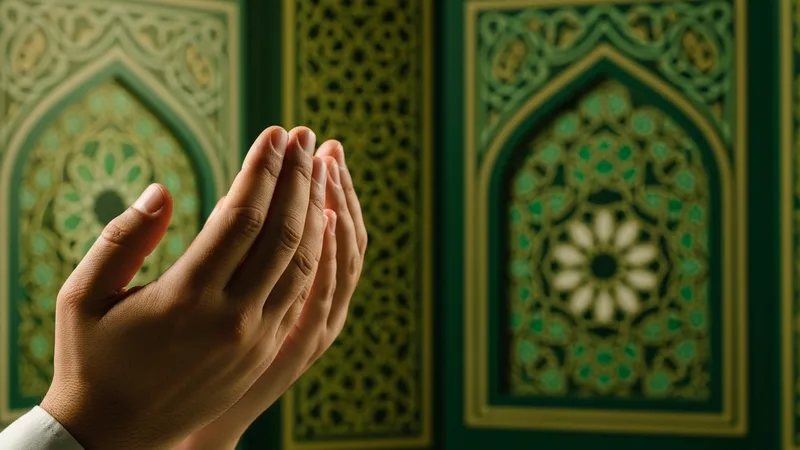 Namaz esnasında ellerini açmış dua eden bir kişi