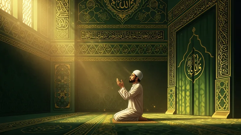 Namaz kılan bir Müslüman'ın görseli, huşu içinde dua ederken