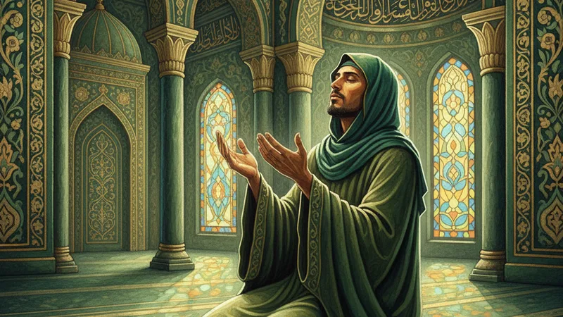 Namaz kılan bir Müslüman'ın ellerini açarak dua etmesi