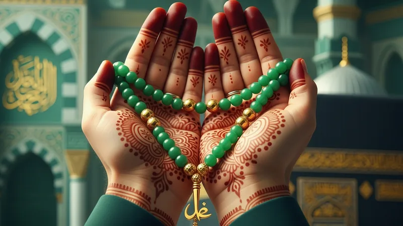 Namaz kılan eller tesbih çekerken, huzurlu bir atmosfer