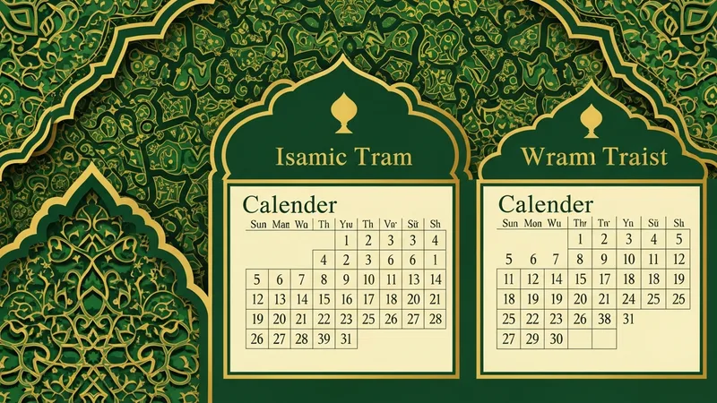 Namaz vakitlerini gösteren bir takvim, İslami motiflerle süslenmiş, altın rengi detaylar