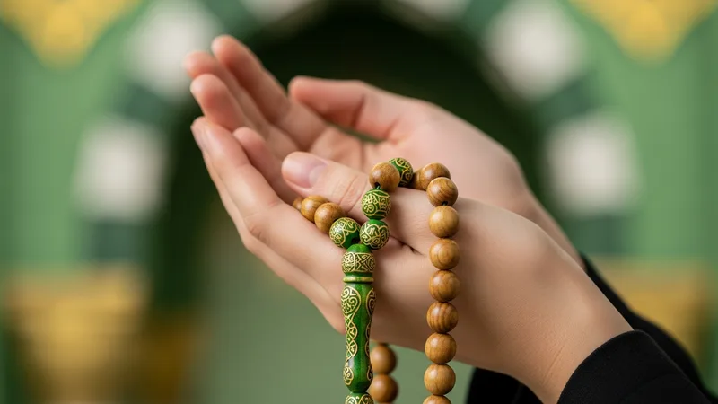 Namaz tesbihi çeken eller, odaklanmış ve ibadet halinde