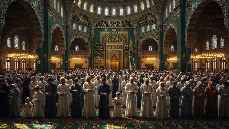 Cami içinde namaz kılan cemaat