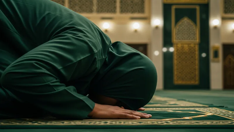 Namaz kılarken secdeye kapanmış bir müslüman