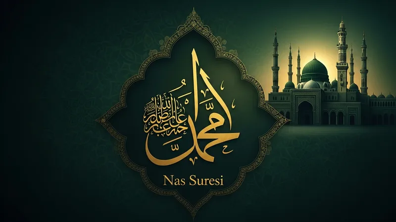 Nas Suresi mushaf üzerinde altın işlemeli detaylı görseli