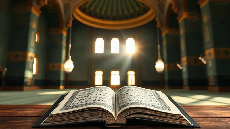Nebe Suresi okunuşu anlamı ve fazileti için cami içi ışık ve Kur'an detayı