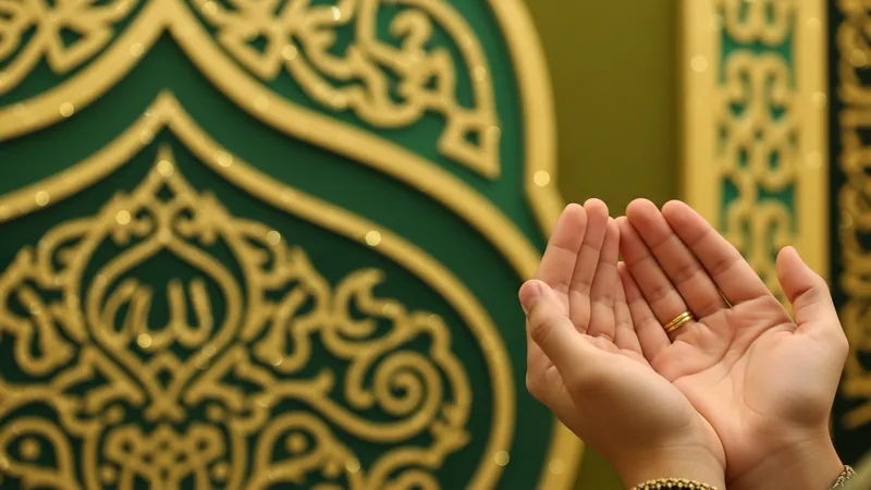 Nikah duası eden eller, cami içinde altın işlemeli detaylar