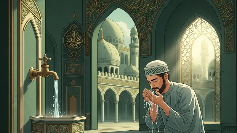 Öğle namazı için abdest alan bir müslüman