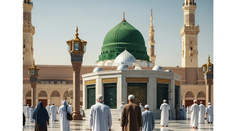 Peygamber Efendimizin (SAV) kabri başında dua eden insanlar