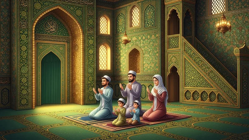 Namaz kılan ve dua eden bir aile