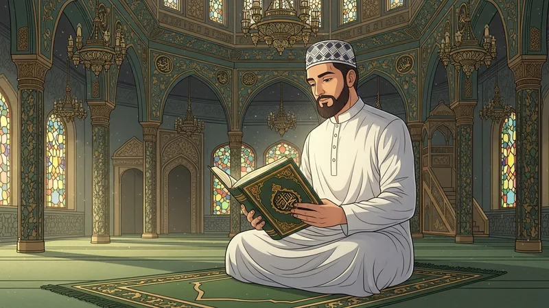 Ramazan ayında Kur'an okuyan bir Müslüman'ın görseli