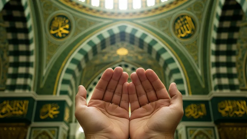 Ramazan ayında dua eden eller, cami içinde huzurlu bir atmosfer