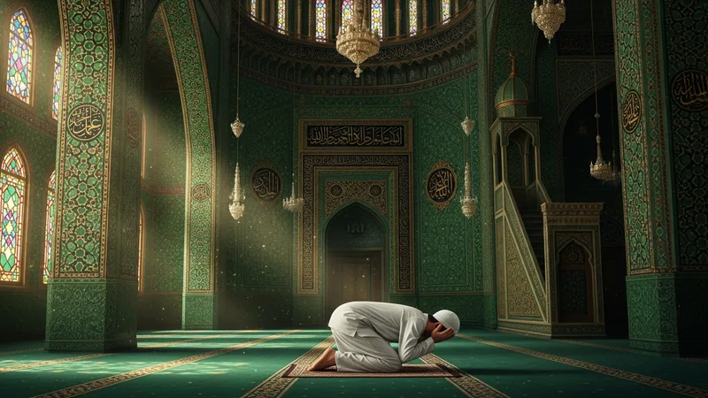Namaz kılan bir mümin, rükû ve secde anında Allah'a dua ediyor.