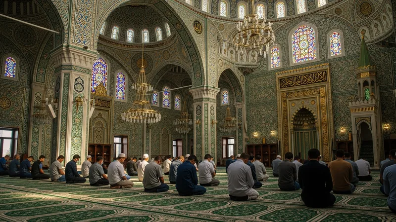 cami içi, sabah namazı, cemaat, islami desenler