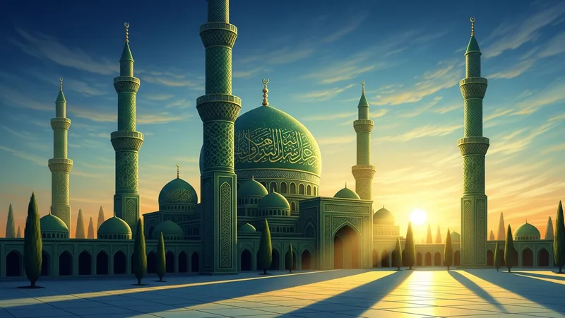 Sabah namazı için camiye giden müslümanlar, cami silüeti