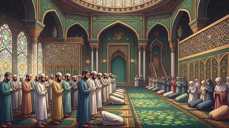 Şaban ayında camide dua eden bir cemaat, huzurlu bir atmosferde