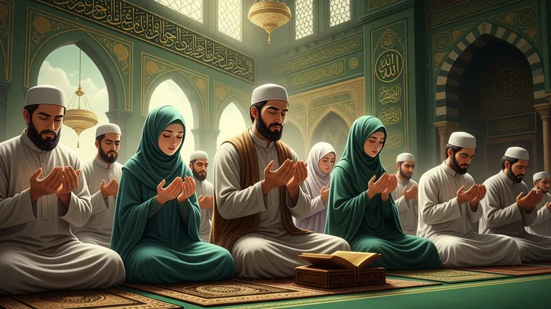 Peygamber Efendimiz'e salavat getiren müslümanlar, geleneksel İslami sanat tarzında
