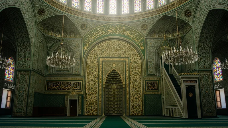 Şevval ayında cami görseli, gökyüzünde hilal ve yıldızlar