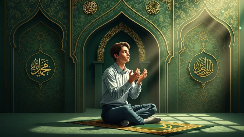 Sınav öncesi dua eden öğrencinin görseli, İslam sanatıyla işlenmiş