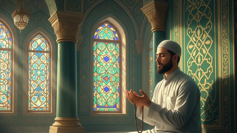 cami içinde tesbih çeken bir müslüman