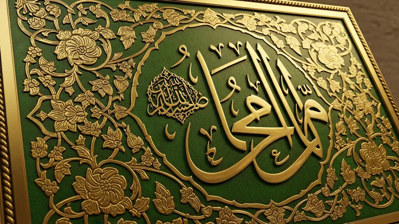 Sübhaneke duası yazılı levha, altın rengi işlemeli
