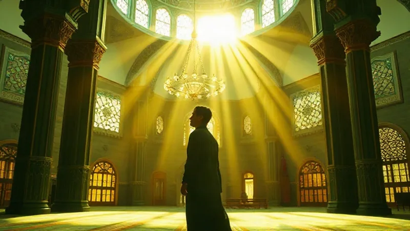 Tekvir Suresi fazileti ve tefekkür konulu cami içi ışık tasviri