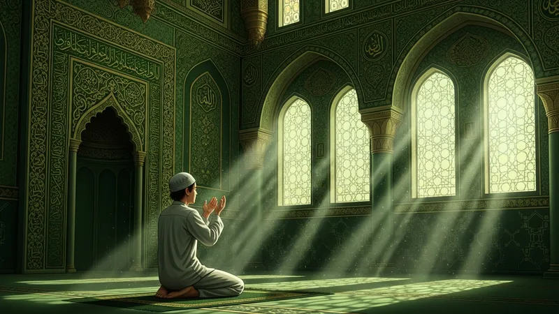 Cami içinde tesbih çeken bir kişi