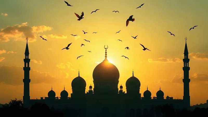 Sabah ışığında cami silueti ve Tur Suresi tefekkür huzuru