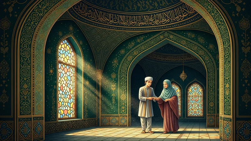 Yaşlı bir kadına yardım eden genç bir Müslüman görseli