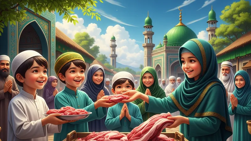 Bir köyde kurban etlerinin ihtiyaç sahibi ailelere dağıtıldığını gösteren bir görsel