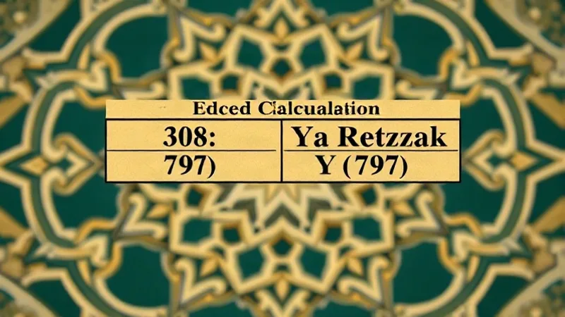 Ebced hesabı 308 ve Ya Rezzak zikri adetlerini gösteren tablo