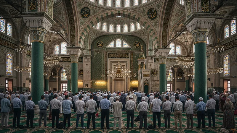 cami içinde yatsı namazı kılan cemaat