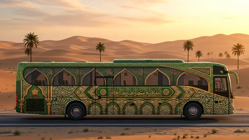 Mekke'ye giden bir otobüsün yandan görünüşü