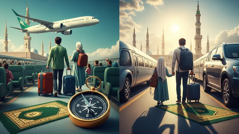 Yolculukta namaz kılmanın önemi ve kolaylıklarını vurgulayan, İslami motiflerle süslenmiş bir sahne