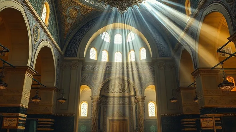 Yusuf Suresi meali ve tefsiri için ışıklı cami iç mekanı
