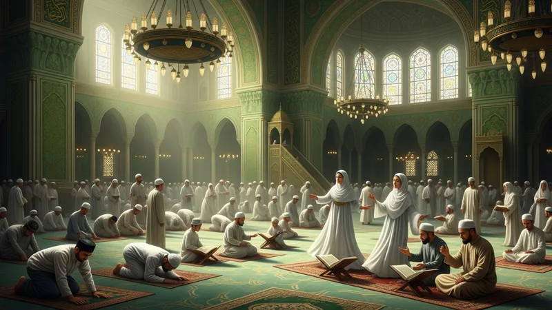 Bir cami içinde ibadet eden, dua eden ve zikir çeken insanlar