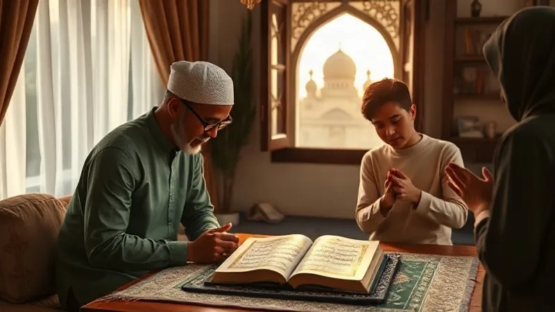 Zilzal Suresi fazileti için gece dua eden ve Kur’an okuyan aile